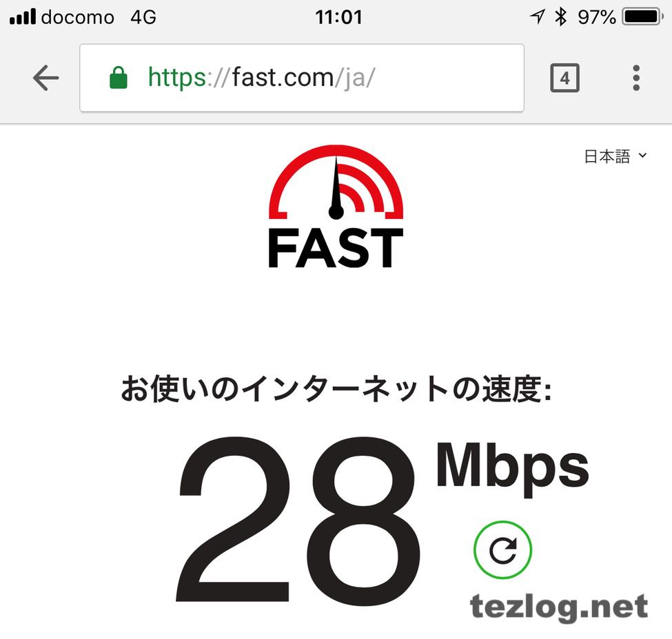楽天モバイルの平日11時の通信速度 28Mbps