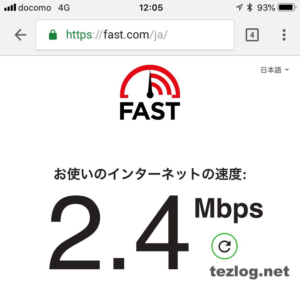 楽天モバイルの平日12時の通信速度 2.4Mbps