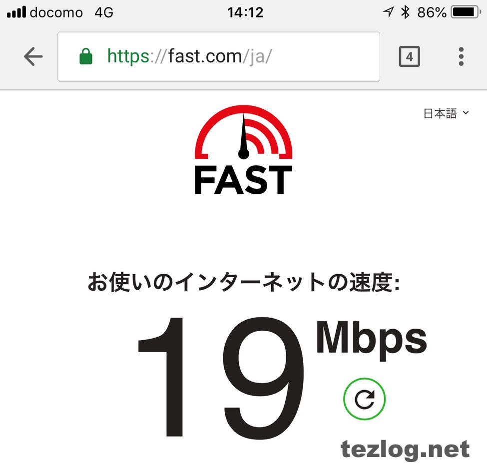 楽天モバイルの平日14時の通信速度 19Mbps