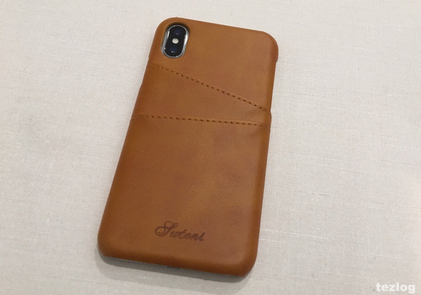 iphone X ケース 背面にカードが2枚入るレザー調ケース