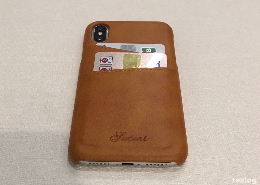 iphone X ケース 背面にカードが2枚入るレザー調ケース