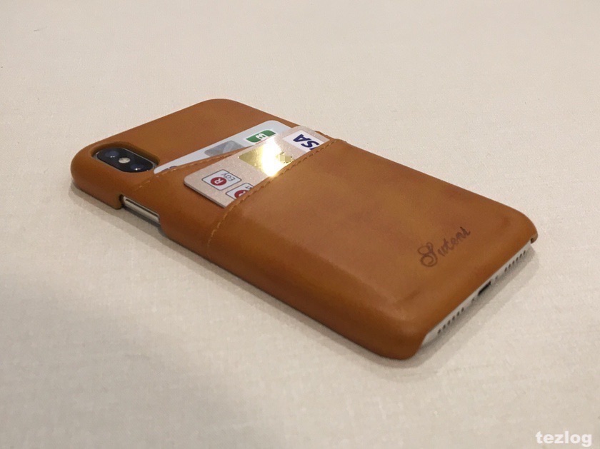 iphone X ケース 背面にカードが2枚入るレザー調ケース