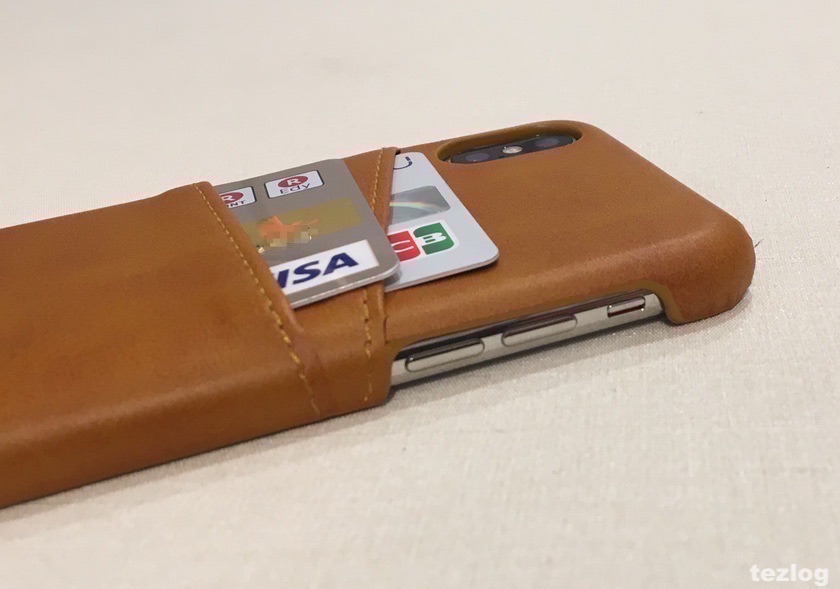 iphone X ケース 背面にカードが2枚入るレザー調ケース