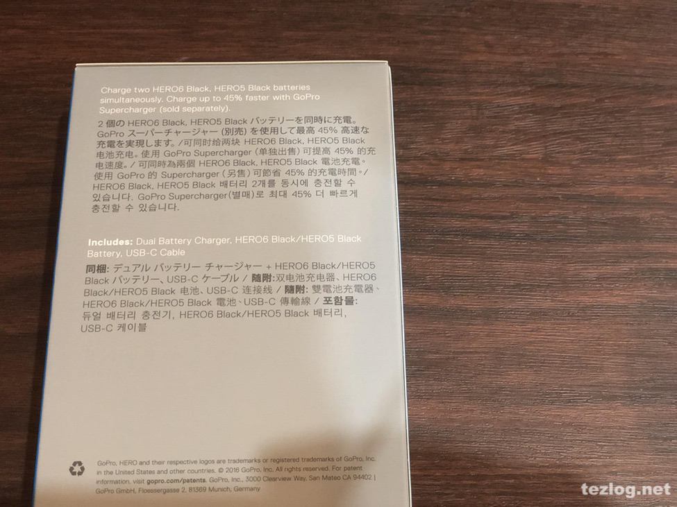 GoPro Hero6用デュアル バッテリー チャージャー AADBD-001-AS パッケージ 説明