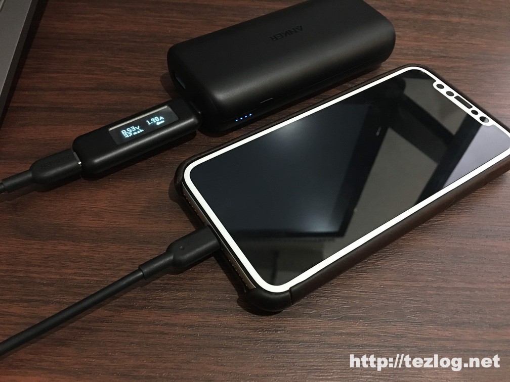 Anker PowerCore 10000 PDでiPhone Xを充電時の出力を測定