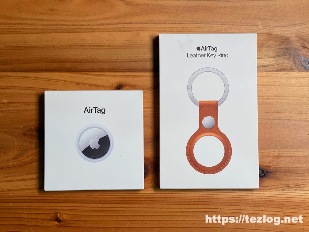 Apple AirTagとAirTagレザーキーリング - サドルブラウン パッケージ
