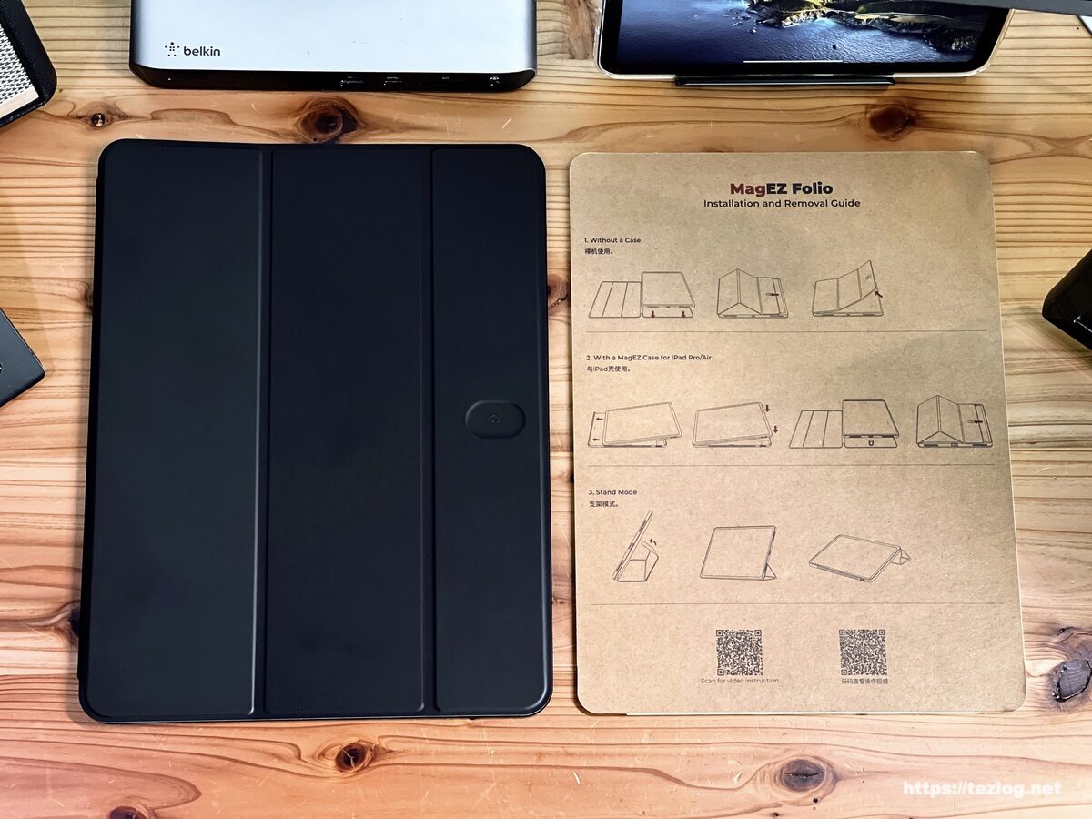 PITAKA MagEZ Folio 三つ折りスタンド MagEZ Case 2併用 iPad Proと説明書
