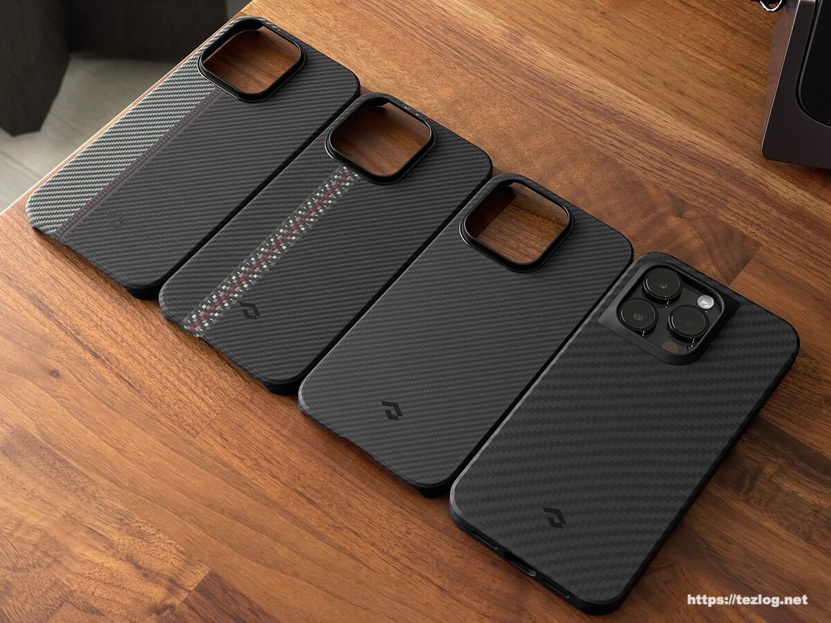 PITAKA MagEZ Case Pro 3 1500D 黒/グレーツイル柄をつけたiPhone 14 ProとMagEZ Case 3 600Dを3種類　