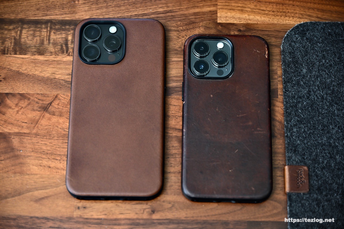 NOMAD Modern Leather Case iPhone レザーケース 新品と2年使用後のエイジングの比較