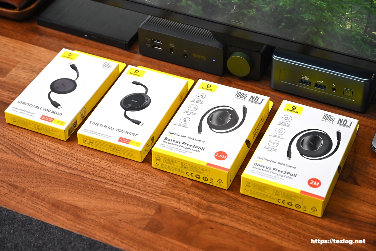 Baseus Free2Pull 巻き取り式 USB-C ケーブル 4種類 パッケージ