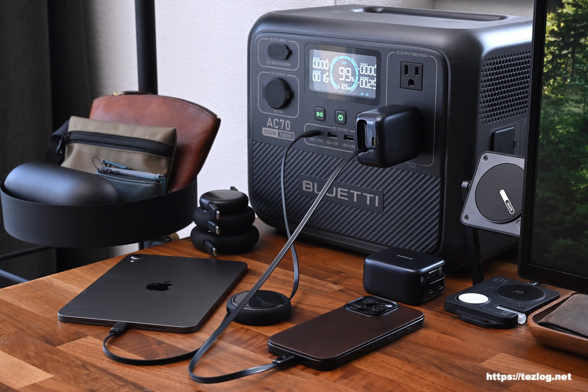 BLUETTI AC70/Baseus Free2Pull 巻き取り式 USB-C ケーブル/Baseus ケーブル巻取り充電器