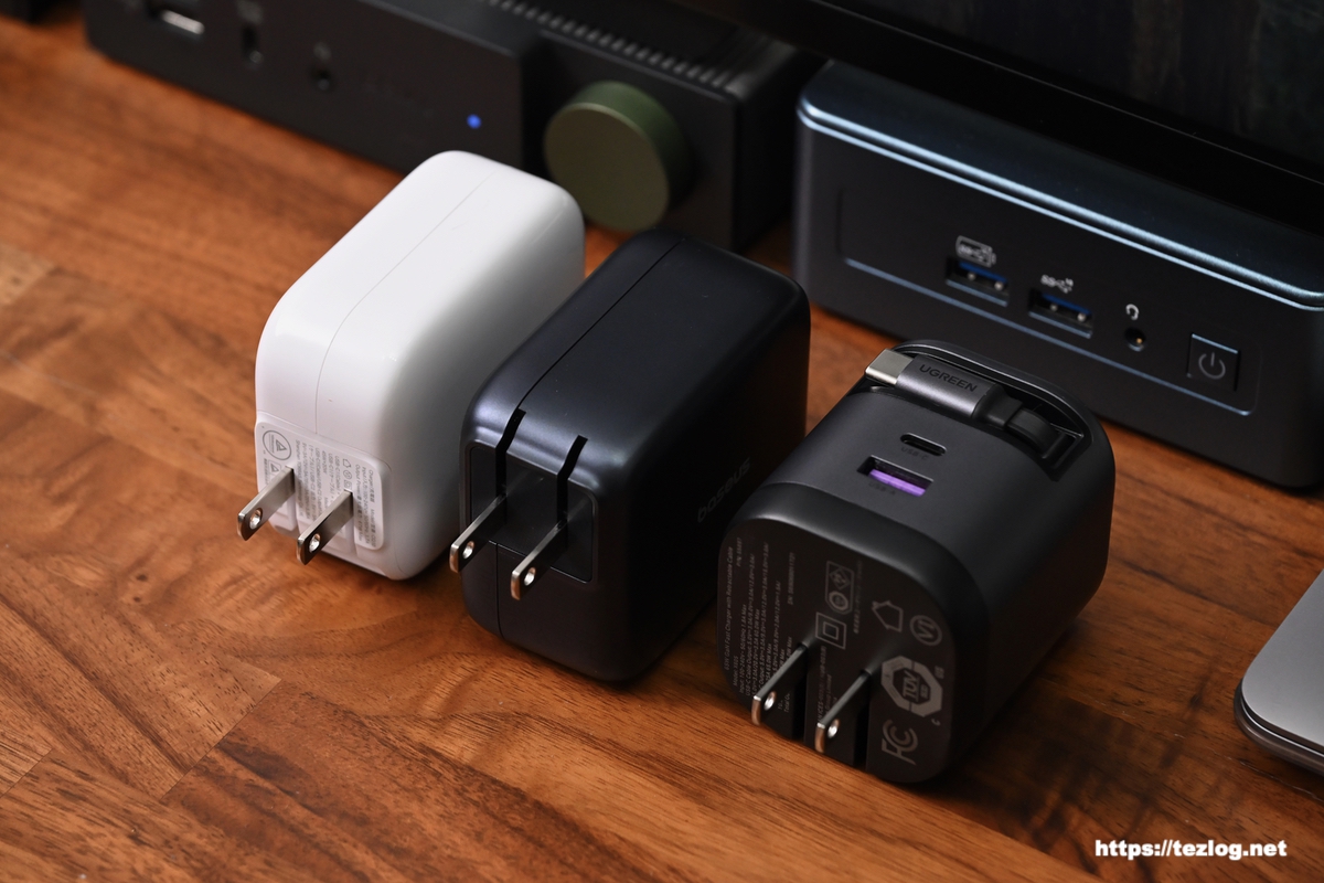 TORRAS FlexLine 67W、Baseus EnerCore 67W、UGREEN Nexode 巻き取り式 USB-Cケーブル内蔵 充電器 65W
