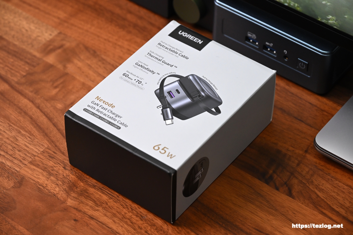 UGREEN Nexode 巻き取り式 USB-Cケーブル内蔵 充電器 65W パッケージ