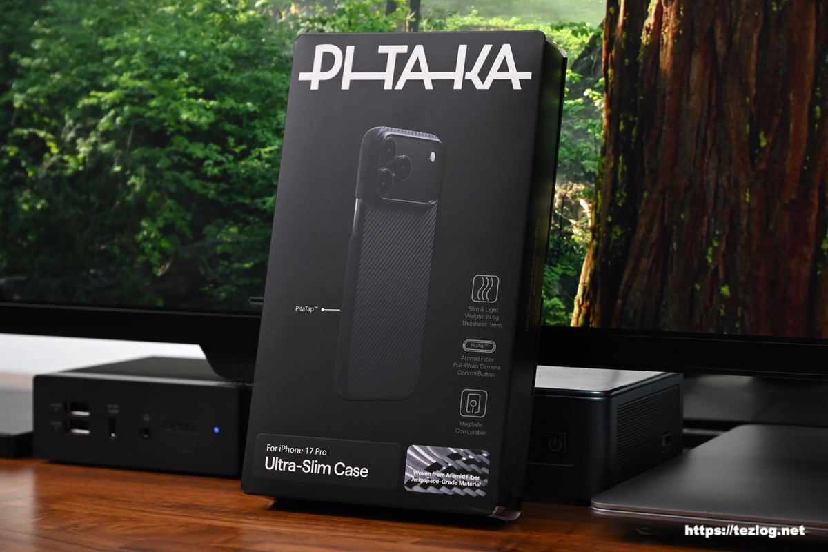 PITAKA Ultra-Slim Case 600D 黒/グレー iPhone 17 Pro用 パッケージ