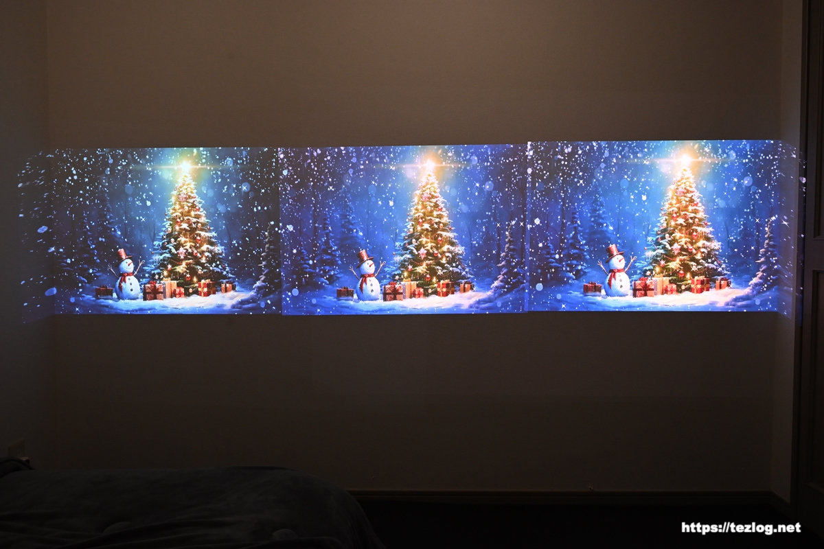 XGIMI 4Kプロジェクター 3種類 HORIZON S Max・HORIZON S Pro・HORIZON Proを並べて使用比較 XGIMI Wallの映像比較 照明有り