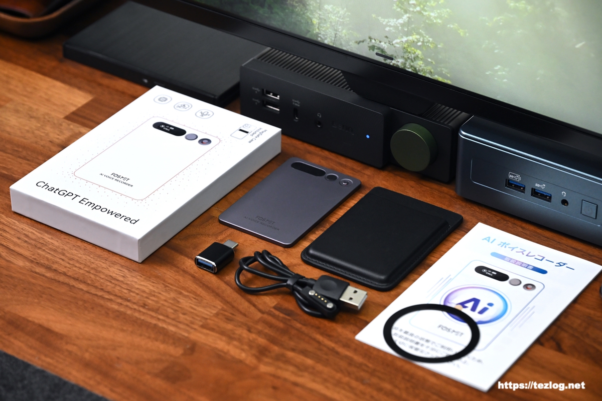 FOSMET X Note Rec10 AI ボイスレコーダー パッケージと本体・付属品一式