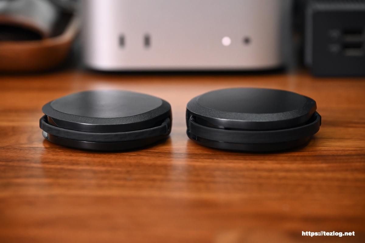 オウルテック 片引き巻取り式 USB Type-C ケーブル katamaki C to C 90cmタイプと120cmタイプの比較。本体の厚みとケーブルの太さに違い。