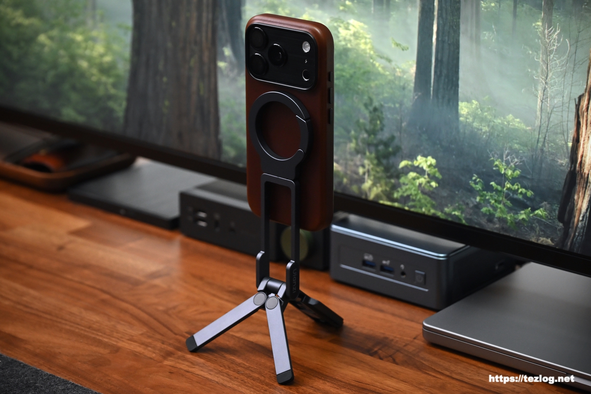 Ulanzi MA38 MagLock スマホスタンドをミニ三脚に。MagSafeでiPhone 17 Proを縦向きで取り付け。