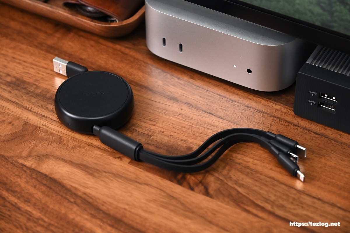 LISEN 3in1 巻取り式 充電ケーブル ケーブル収納時