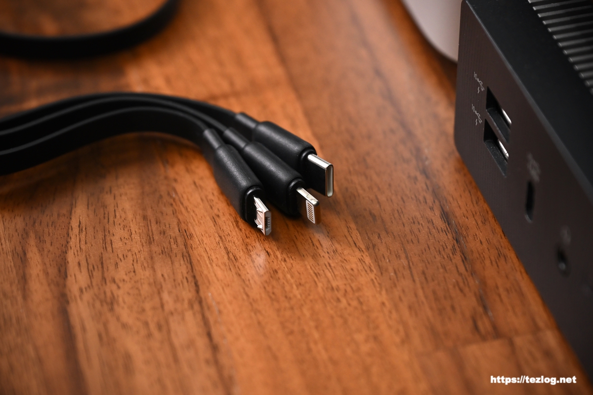 LISEN 3in1 巻取り式 充電ケーブル 端子3種類 USB Type-C・ライトニング・Micro USB Type-B