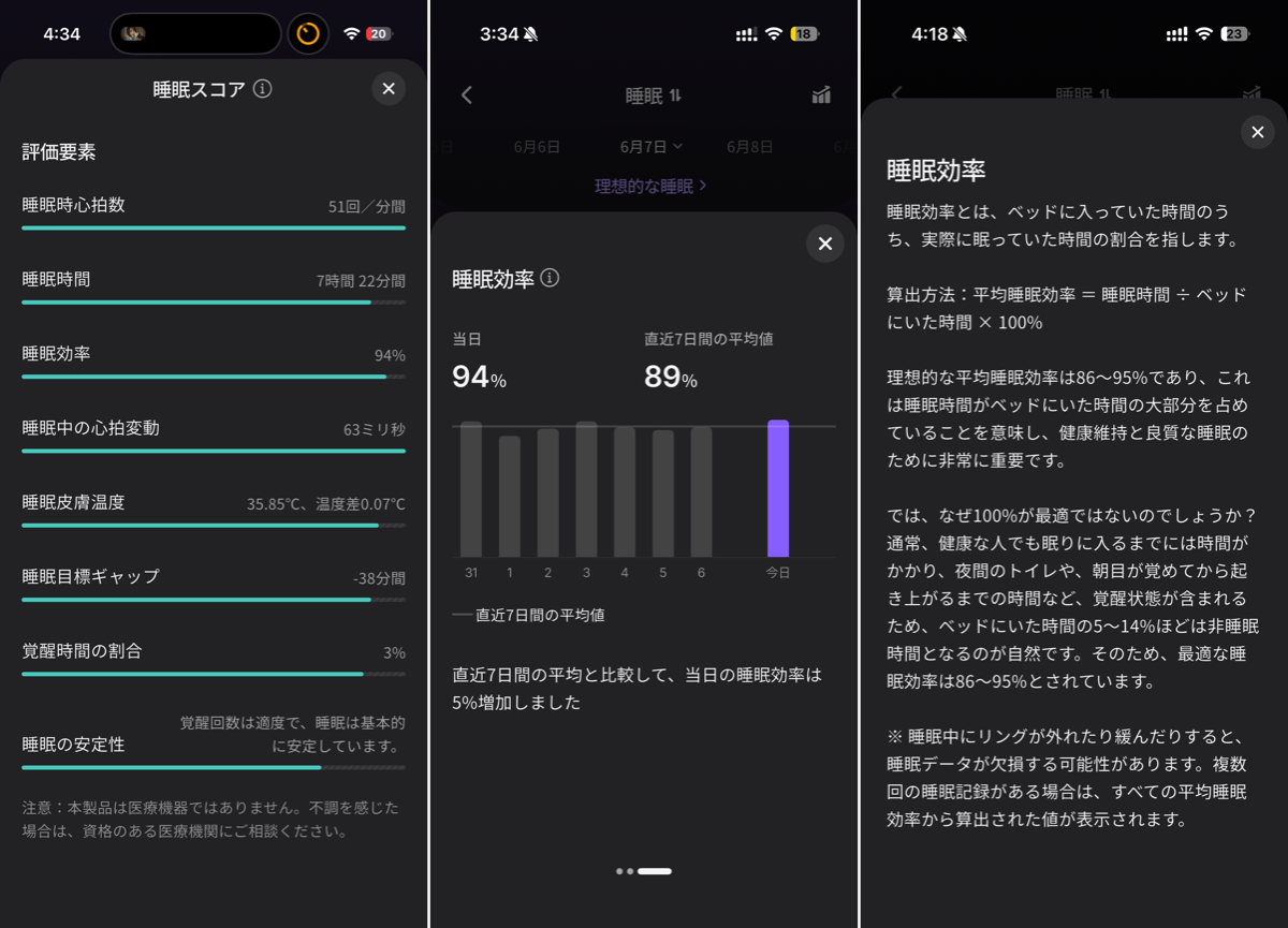 RingConn Gen3 睡眠データの詳細