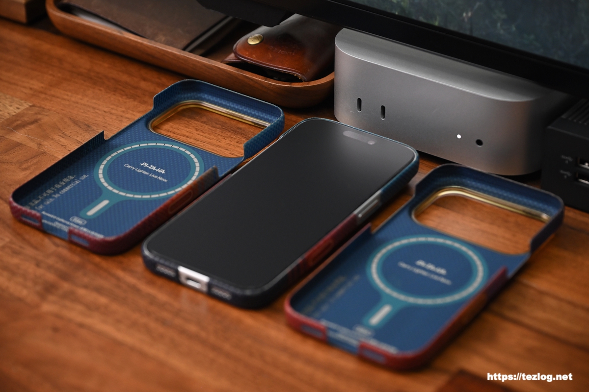 PITAKA Edge Case | Moment · Sunset 2.0|California Dream ケース内側。 左から、01 Open Highway / 03 Neon Pulse / 02 Lo-Fi Film